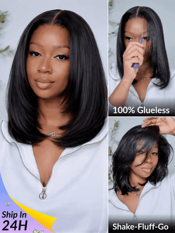 Sunber Blunt Cut Light Yaki Straight 7x5 Pre-Cut Lace Bye Bye Knots Glueless Bob Wig Pre-plucked Flash Sale