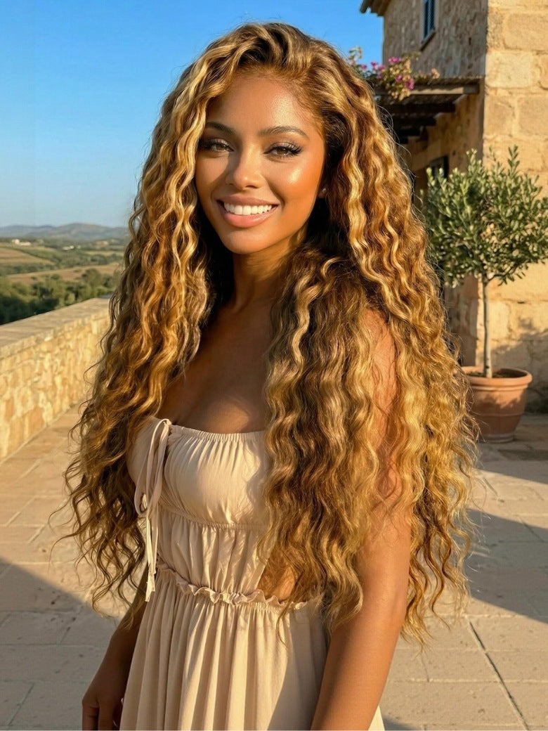 Sunber Water Wave Honey Blonde Highlighted 13x4 Pre Everything Lace Frontal Wig With Invisi Drawstring