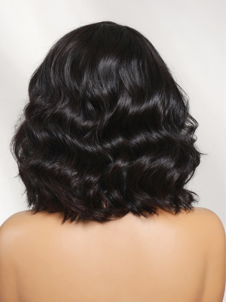 Sunber 220% density 6X4 Glueless Lace "C" Side Part Shoulder-length Body Wave Soft Blowout Wavy Bob Wig With Invisi Drawstring