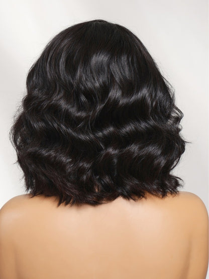 Sunber 220% density 6X4 Glueless Lace "C" Side Part Shoulder-length Body Wave Soft Blowout Wavy Bob Wig With Invisi Drawstring