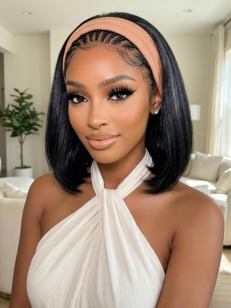 Sunber Blend & Secure Blow-out Natural Black Yaki Straight Bob Half Wig With Invisi Drawstring