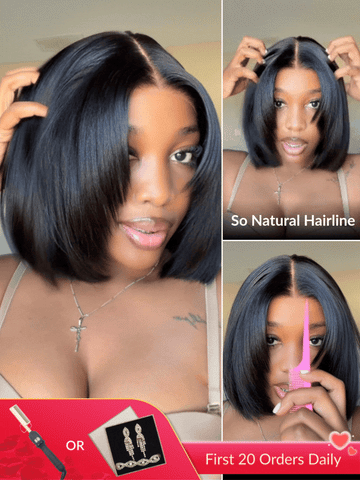 Sunber Blunt Cut Light Yaki Straight 7x5/13x4 Pre-Cut Lace Bye Bye Knots Glueless Bob Wig Pre-plucked Flash Sale