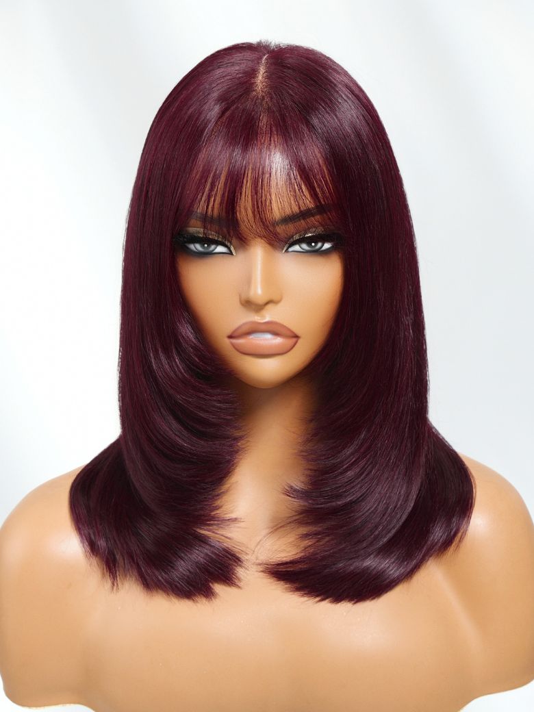 Extra 50% OFF | Sunber Purple Black Cherry Wispy Blow Out 7x5 Pre Cut Lace Loose Wave Bob Wig With Invisi Drawstring