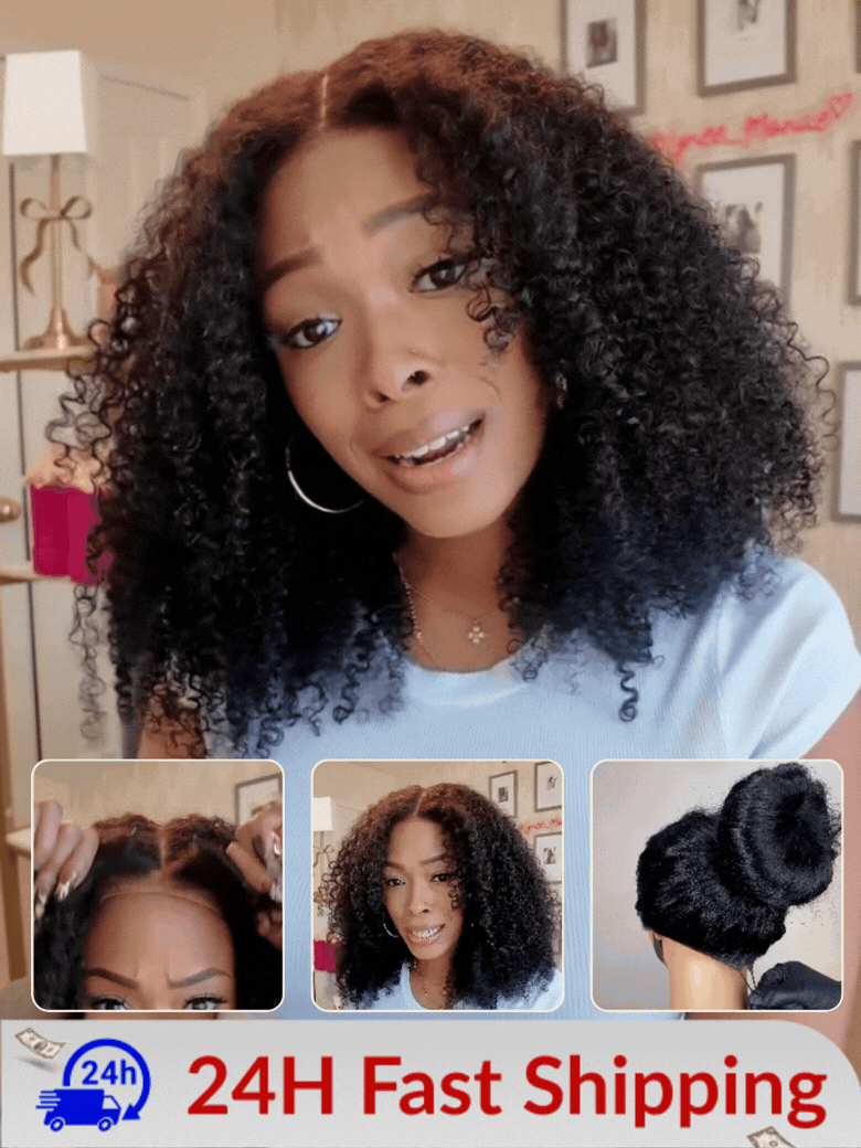 Sunber 7x5 Pre Cut 200% 4C Kinky Edge Baby Hair Curly Pre-Cut Lace Human Hair Wigs Bleached Knots With Invisi Drawstring