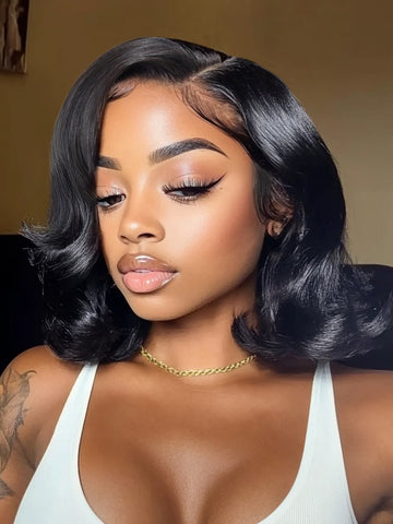 Sunber 7x5 Pre Cut Rachel-Inspired Blunt Layered Shoulder-Length Silky Straight Bob Lace Wig With Side Part Bangs Flash Sale