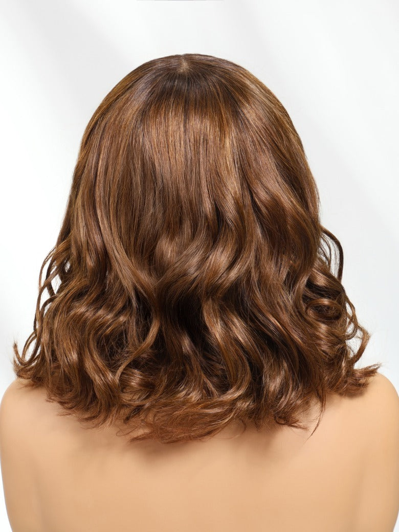 Sunber Honey Brown Highlights Loose Wave Bob Glueless Wig With Bangs Flash Sale