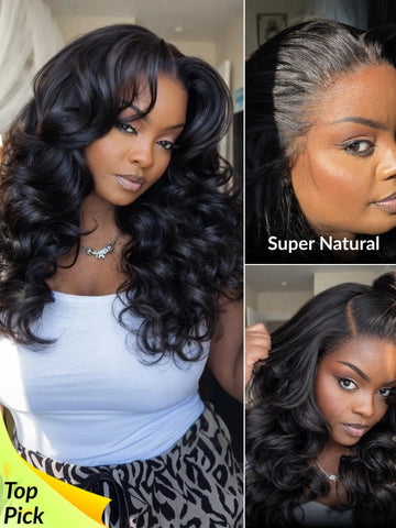 Sunber 180% Density 13x4 Pre-Everything Loose Wave Glueless Lace Frontal Wig –Feathered Style and Elastic Drawstring Flash Sale