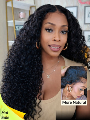 Sunber 180% Density 7x5/ 13x4 Pre-Everything Lace Frontal Wig Water Wave & Curly Mixed Human Hair Wigs With Invisi Drawstring