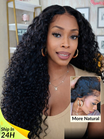 Sunber 180% Density 7x5/ 13x4 Pre-Everything Lace Frontal Wig Water Wave & Curly Mixed Human Hair Wigs With Invisi Drawstring