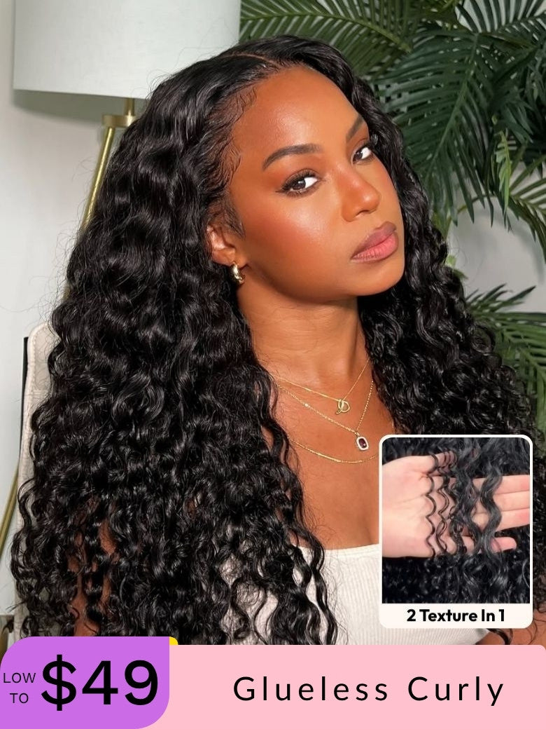 [Low to $49]Sunber Curly 7x5 Pre Cut Lace Put On And Go Skin Melt Wigs Natural Hairline With Invisi Drawstring Valentine&