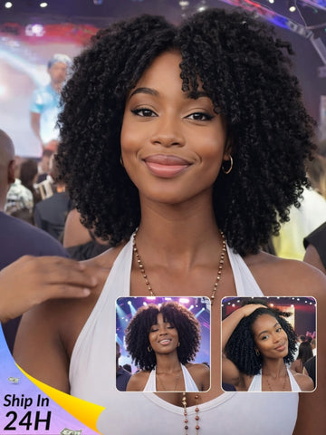 Sunber 200% Density 7x5 Pre Cut Pre-Styled Finger Coils Afro Kinky Curly Lace Wig With Invisi Drawstring