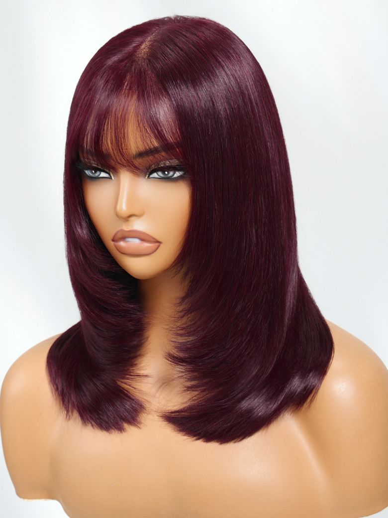 Extra 50% OFF | Sunber Purple Black Cherry Wispy Blow Out 7x5 Pre Cut Lace Loose Wave Bob Wig With Invisi Drawstring