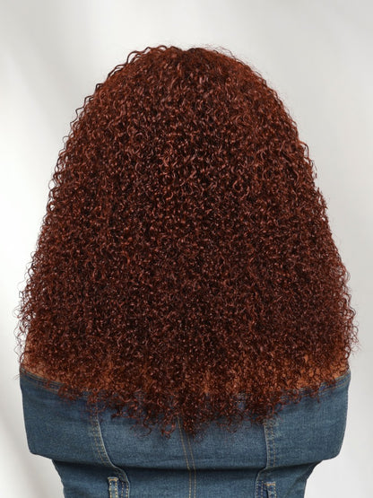 Sunber Reddish Brown Curly Machine Made Human Hair Wig with Bangs