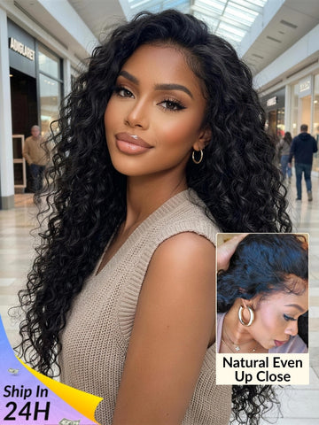 Sunber 180% Density 7x5/ 13x4 Pre-Everything Lace Frontal Wig Water Wave & Curly Mixed Human Hair Wigs With Invisi Drawstring