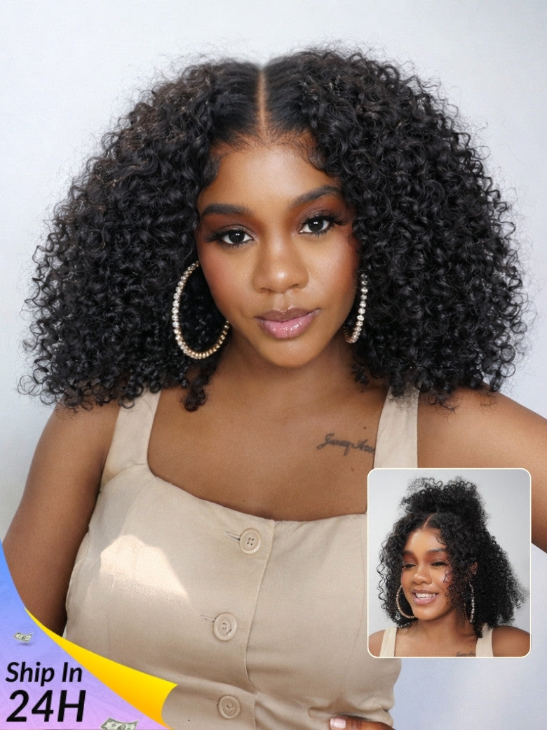 Sunber 7x5 Pre Cut 200% 4C Kinky Edge Baby Hair Curly Pre-Cut Lace Human Hair Wigs Bleached Knots With Invisi Drawstring