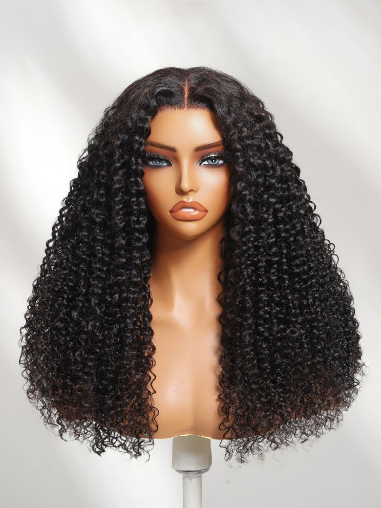 Sunber 5x5 HD Jerry Curly Natural Black Pre Cut Lace Wig With Invisi Drawstring