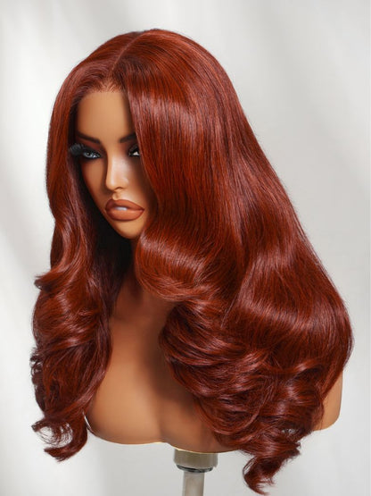 Sunber 200% Density 7x5 Pre Cut Reddish Brown Blowout Soft Body Wave Lace Wig With Face-Framing Layers