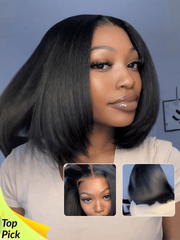 Sunber Blunt Cut Light Yaki Straight 7x5 Pre-Cut Lace Bye Bye Knots Glueless Bob Wig Pre-plucked Flash Sale