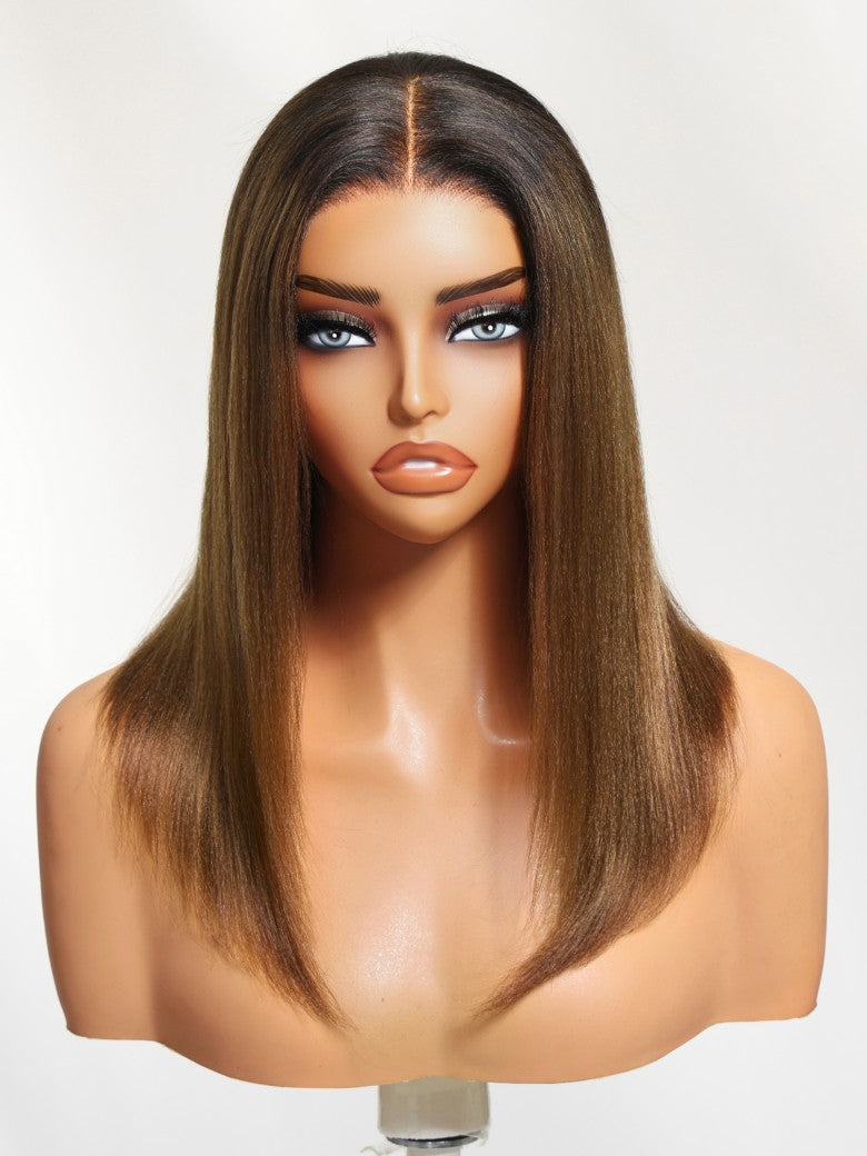 Extra 70% OFF | Sunber Bye Bye Knots Wig 7x5 Glueless Lace Black to Chestnut Brown Ombre Yaki Straight Wig With Bleached Knots