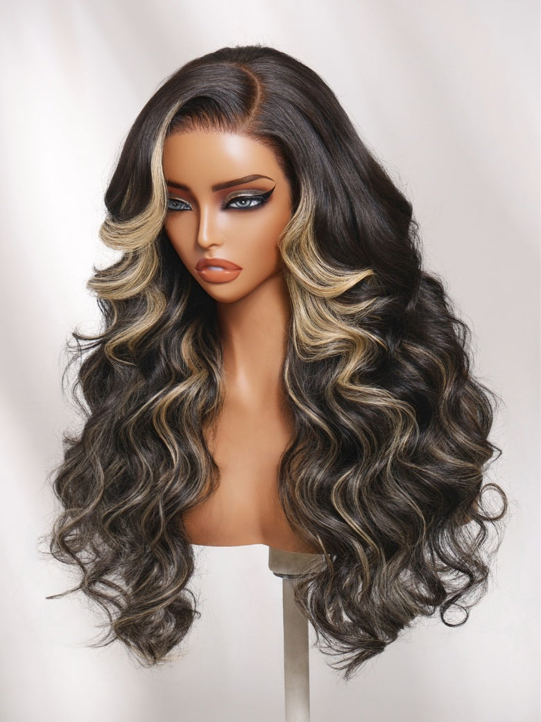 Sunber 7x5 Pre Cut Blonde Balayage Highlight Body Wave Lace Wig With Soft Face-Framing Layers