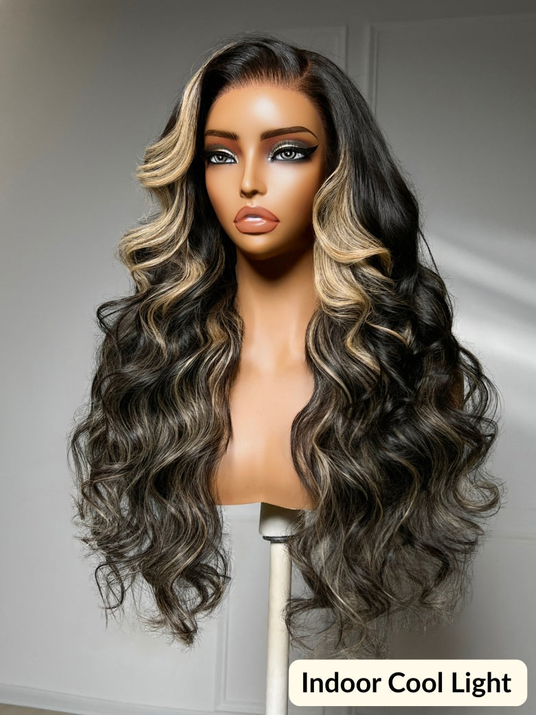 Sunber 7x5 Pre Cut Blonde Balayage Highlight Body Wave Lace Wig With Soft Face-Framing Layers