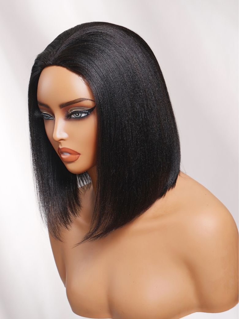 Sunber Blend & Secure Blow-out Natural Black Yaki Straight Bob Half Wig With Invisi Drawstring