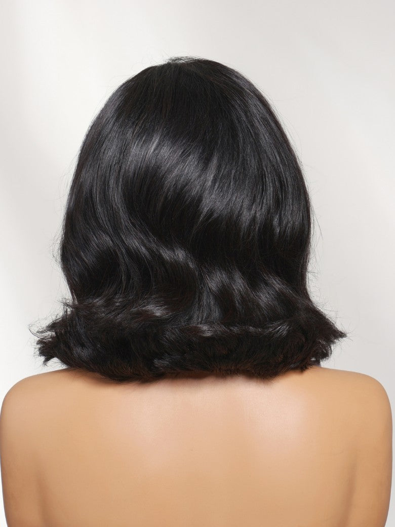 Sunber 180% Density 7x5 Pre Cut Blowout Body Wave Sleek Layered Bob Lace Wig with Feathered Ends