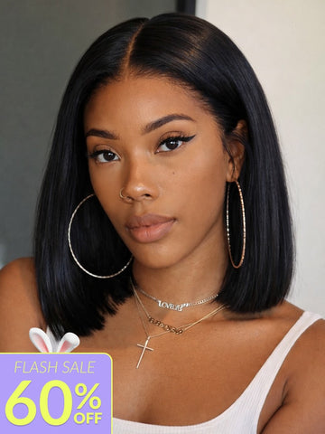 Sunber Blunt Cut Light Yaki Straight 7x5 Pre-Cut Lace Bye Bye Knots Glueless Bob Wig Pre-plucked Flash Sale
