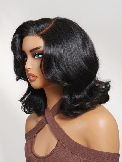 Sunber 180% Density 7x5 Pre Cut Blowout Body Wave Sleek Layered Bob Lace Wig with Feathered Ends