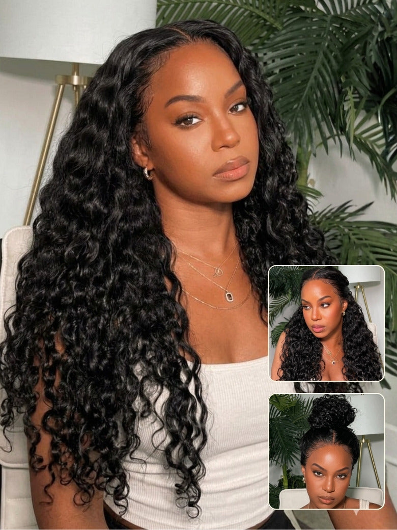 Sunber 180% Density 7x5/ 13x4 Pre-Everything Lace Frontal Wig Water Wave & Curly Mixed Human Hair Wigs With Invisi Drawstring