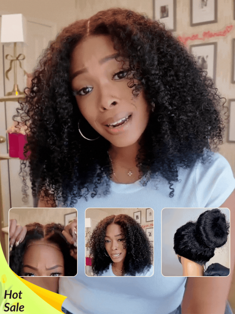 Sunber 7x5 Pre Cut 200% 4C Kinky Edge Baby Hair Curly Pre-Cut Lace Human Hair Wigs Bleached Knots With Invisi Drawstring
