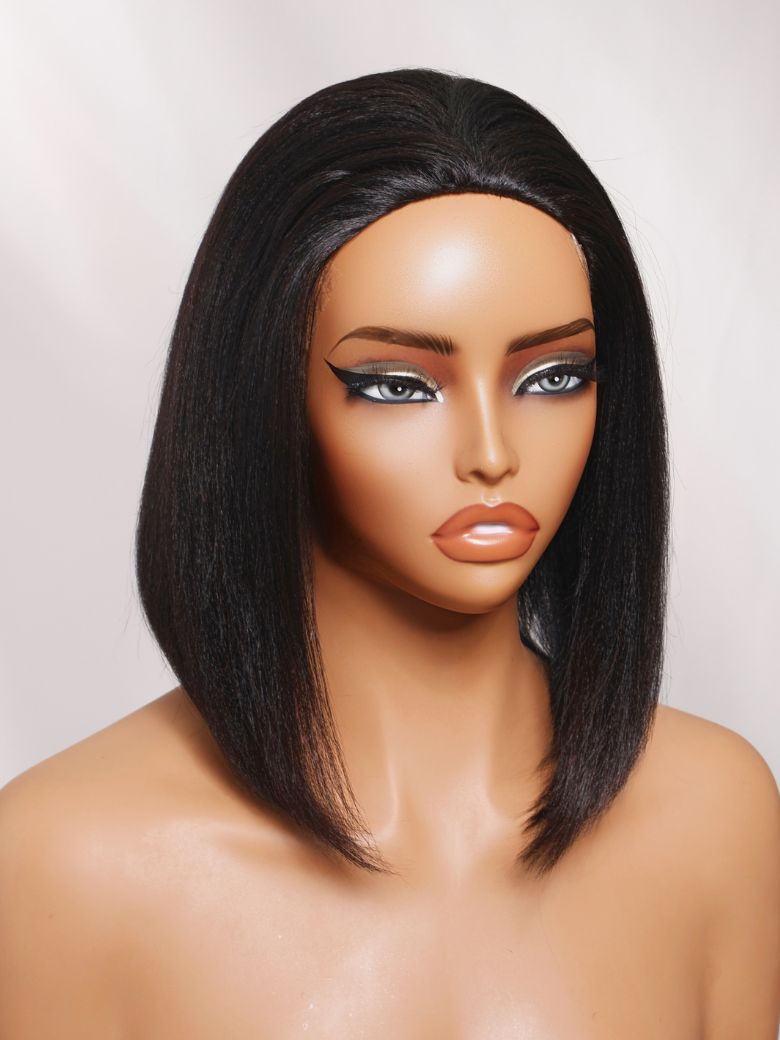 Sunber Blend &amp; Secure Blow-out Natural Black Yaki Straight Bob Half Wig With Invisi Drawstring