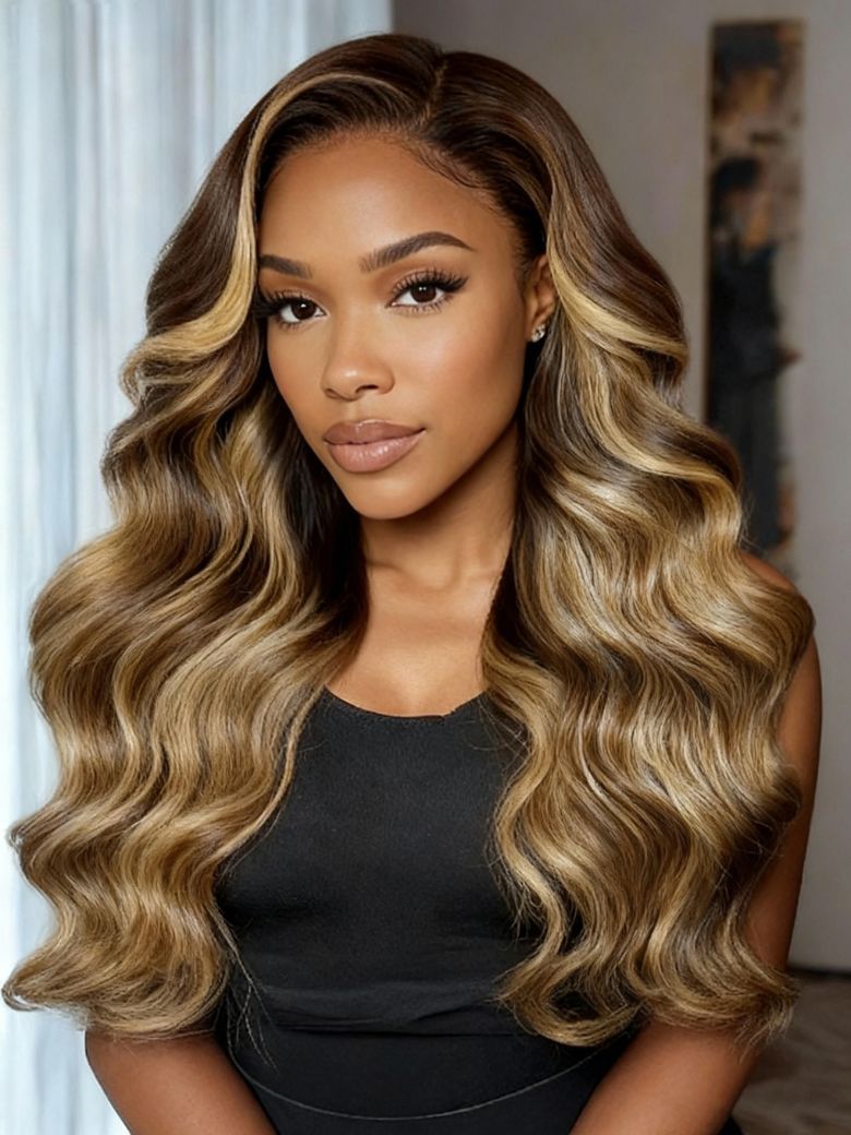 Sunber Honey Blonde 13x4 Pre Everything Balayage Body Wave Lace Frontal Wig With Chestnut Brown Root
