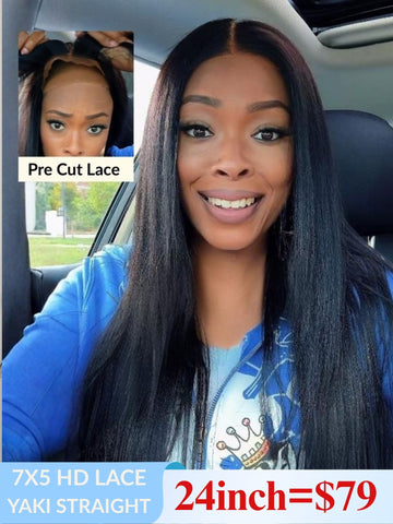 Extra 70% OFF | Sunber Yaki Straight Glueless 7x5 Bye Bye Knots Lace Closure Wig With Bleach Knots