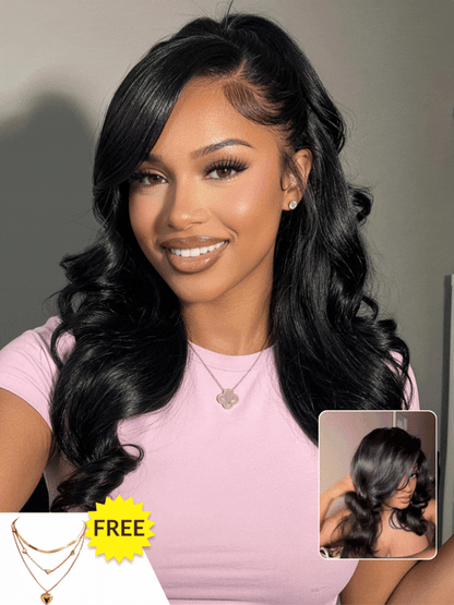 Sunber 13x4 Pre-Everything 180% Density Loose Wave Glueless Lace Frontal Wig –Feathered Style and Elastic Drawstring Flash Sale