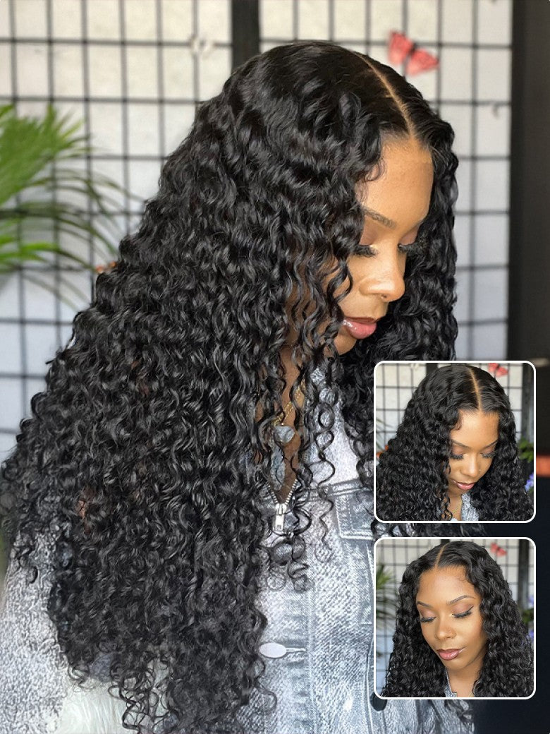 Flash Sale Sunber Layered Water Wave & Curly Mixed Glueless 7x5 Bye Bye Knots/ V Part Human Hair Wigs