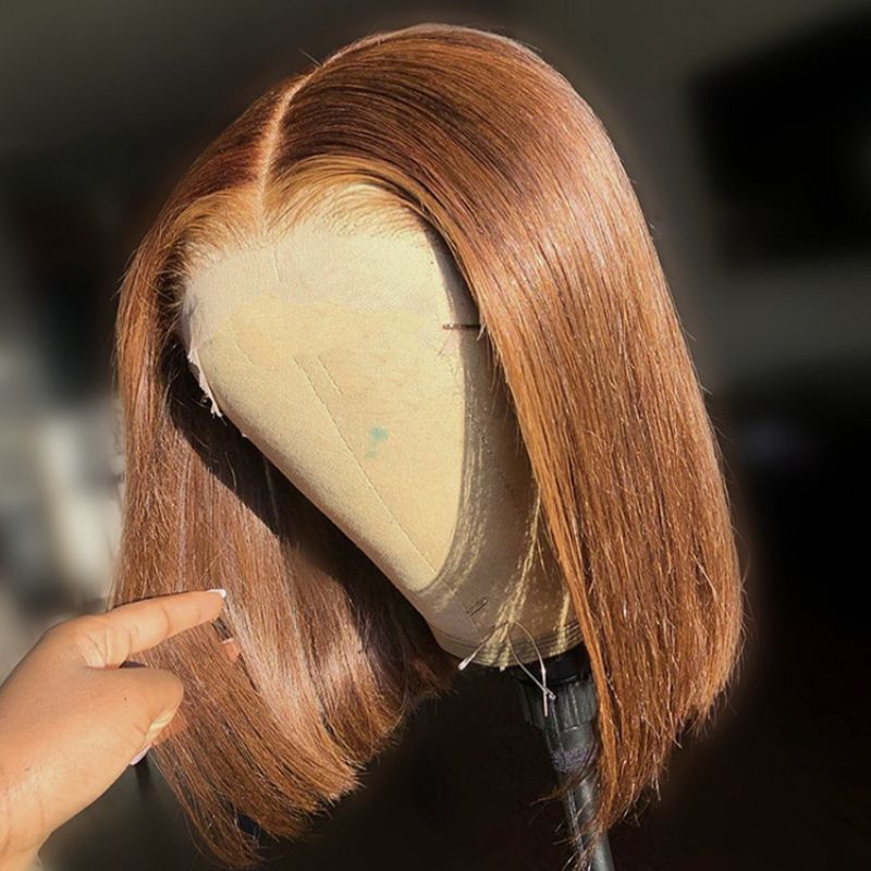 $100 Off Sunber Red Brown  Blunt Cut Short Bob Wig 13X5 T Part Lace Front Wig Pre Plucked