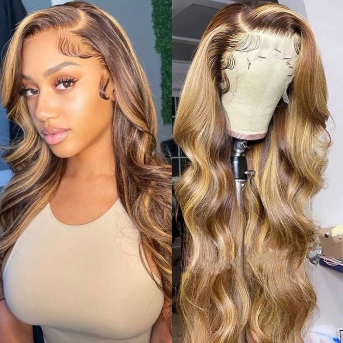 $169=3 Wigs|Body Wave Honey Blonde Highlights 13*5 T Part Lace Wig+ Medium Brown Glueless  Wig+Balayage Highlight Curly V Part Wig Flash Sale