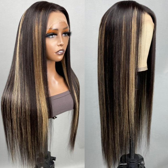 Sunber Blonde Highlights 13x4 Lace Front Body Wave Chocolate Brown With Peek A Boo Wig Flash Sale