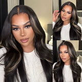 Flash Sale Sunber Chocolate Brown With Peek A Boo Blonde Highlights Lace Front Body Wave Wig