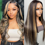 Sunber Blonde Highlights 13x4 Lace Front Body Wave Chocolate Brown With Peek A Boo Wig Flash Sale