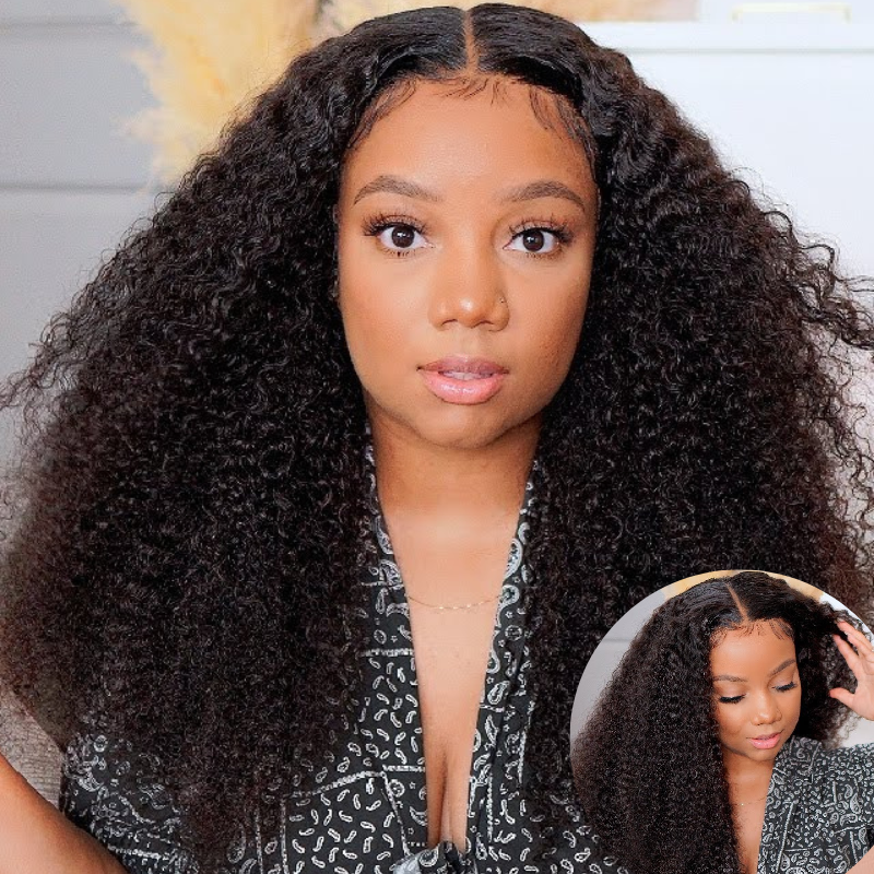 【22inch=$99】Sunber 4C Kinky Edge Kinky Curly Skin Melt Lace Wigs Natural Hairline Lace Closure Wigs Flash Sale