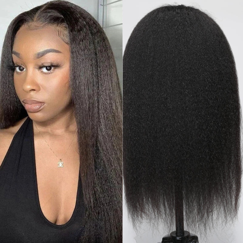Extra 60% OFF | Sunber Kinky Straight 13×4 Lace Front Human Hair Wig With Bleached Knots