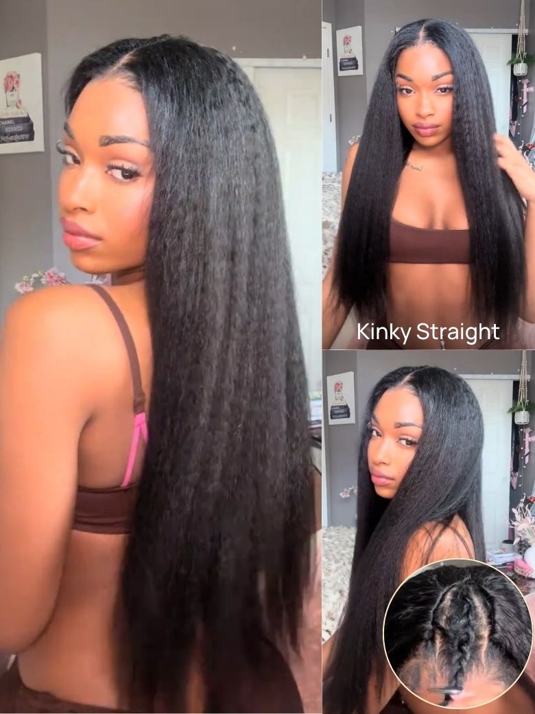 Flash Sale Sunber Kinky Straight EasiContour™ V Part Glueless Wigs 150%/180% Density Human Hair With Invisi Drawstring