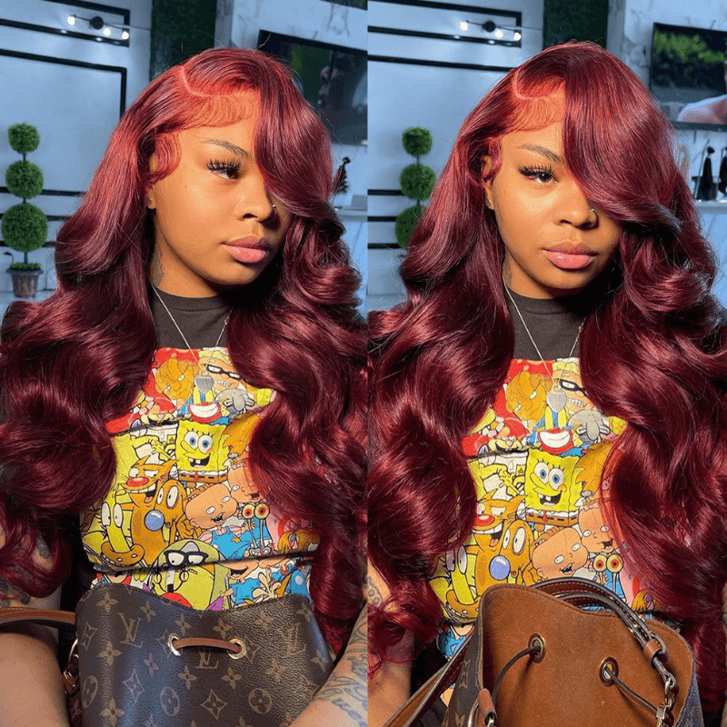 【20”=$89】Flash Sale Sunber Dark 99J Burgundy Body Wave 13x4 Lace Front Wigs Pre Plucked