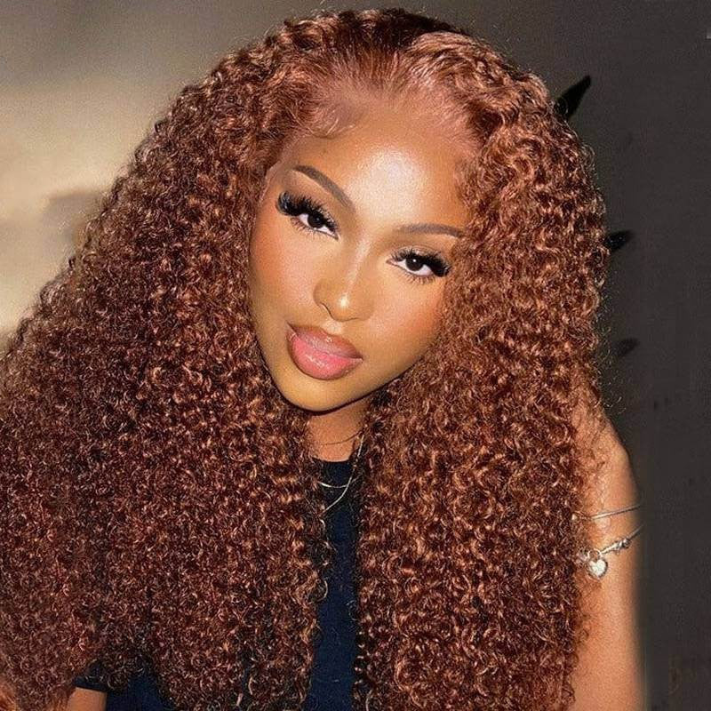 Flash Sale Sunber Kinky Straight Reddish Brown Lace Front Wig Dark Auburn Copper Color Human Hair Wigs