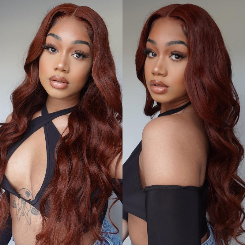 Flash Sale Sunber Body Wave Grab And Go Reddish Brown 6x4.75 Pre-Cut Lace Wigs Pre-Plucked