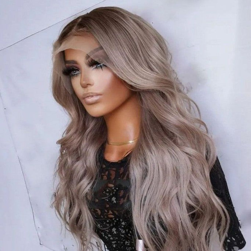Flash Sale Sunber Punky Gray Princess Wigs Mixed Ashy Brownish Purple Highlight Body Wave Lace Front Wig
