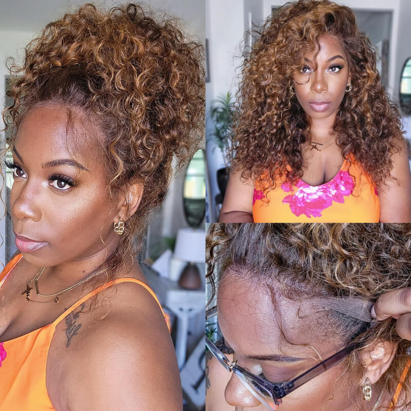 BOGO Sunber Brown Highlight Big Curly 13x4 Lace Frontal Wigs