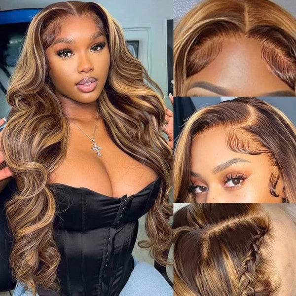$100 Off Sunber Body Wave Honey Blonde Highlights Lace Frontal Wigs Supernatural and Realistic